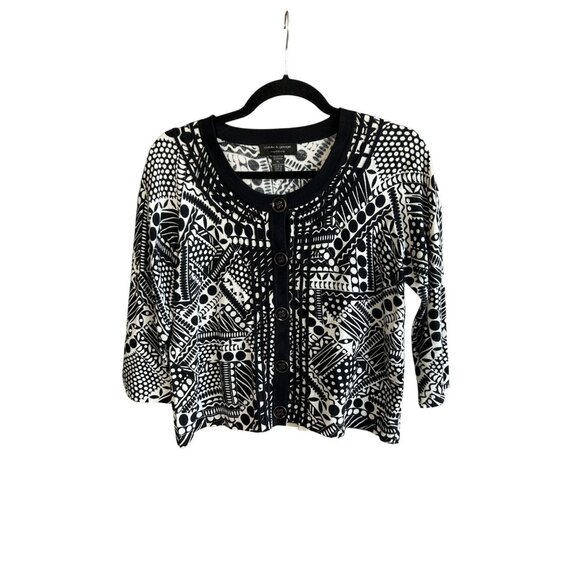 Cable & Gauge Black and White Geometric Cropped Cardigan Sweater Size Large P - Picture 1 of 7